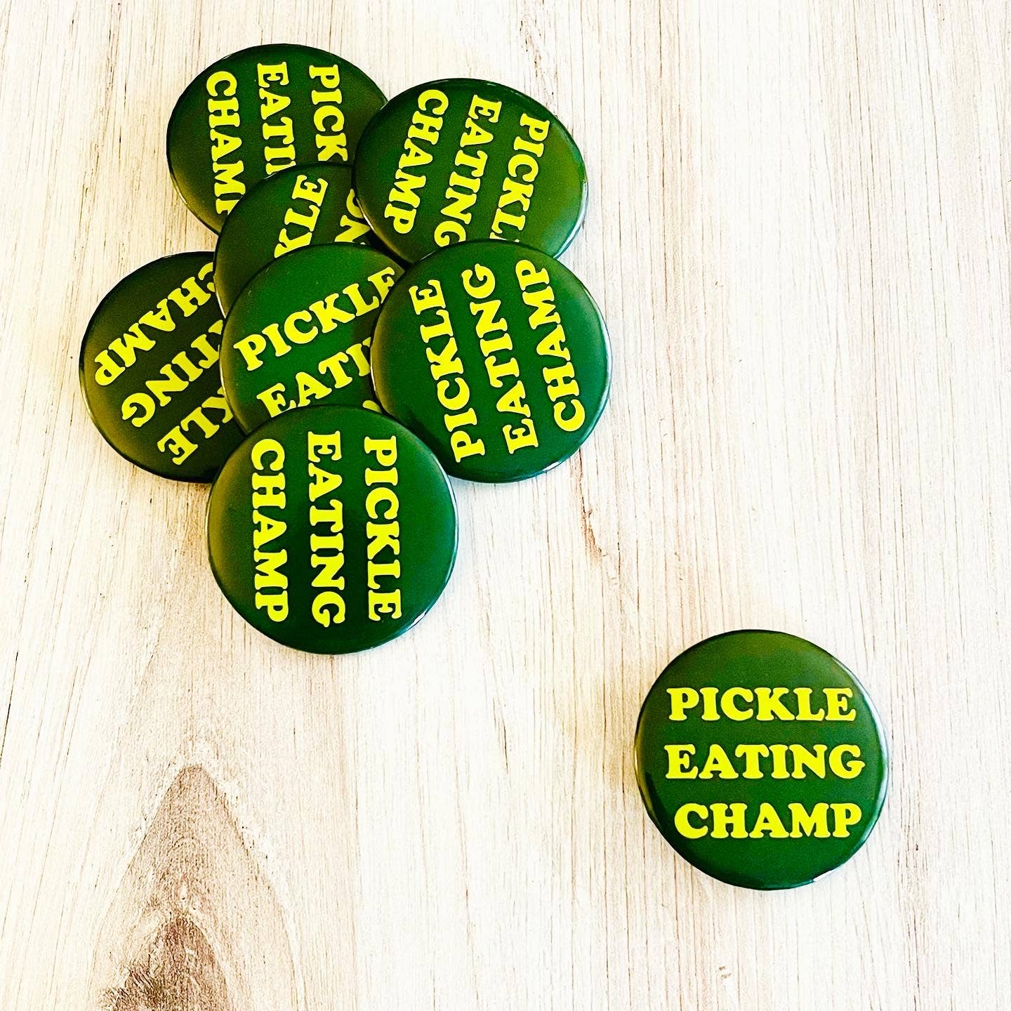 Pickle eating champ retro style Pinback button pin foodie