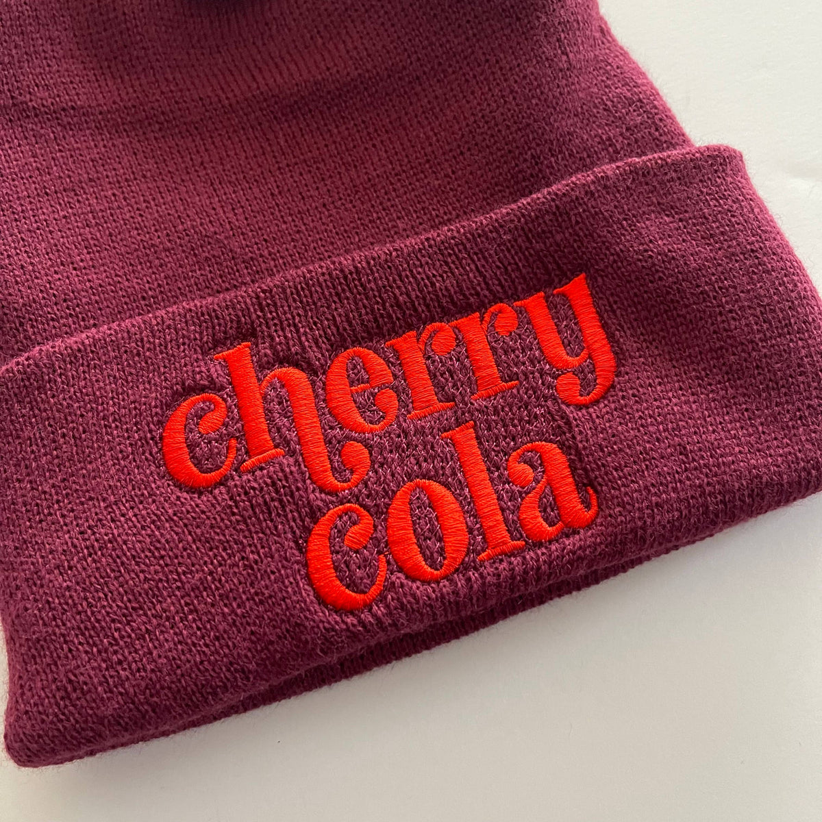 Cherry Cola knit beanie hat Made in America maroon red